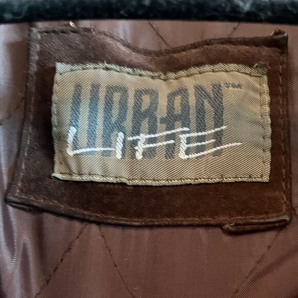 90s vintage brown suede leather coat faux fur hood - Picture 5 of 7